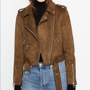 Zara brown faux suede moto jacket
